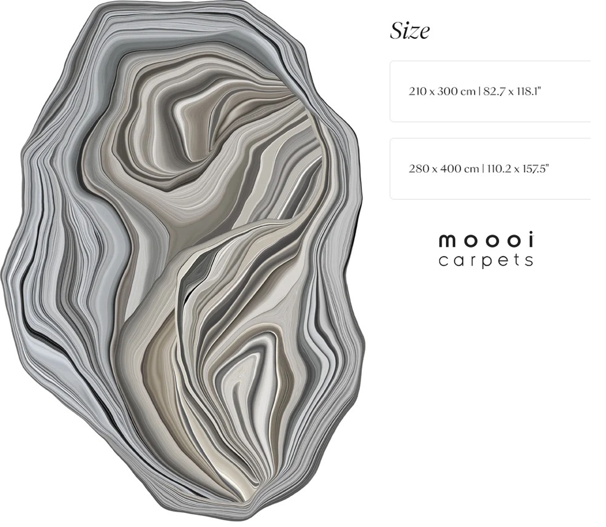 Ковер неправильной формы Moooi Grey Geode с имитацией слоев горной породы в графитовых и жемчужных тонах